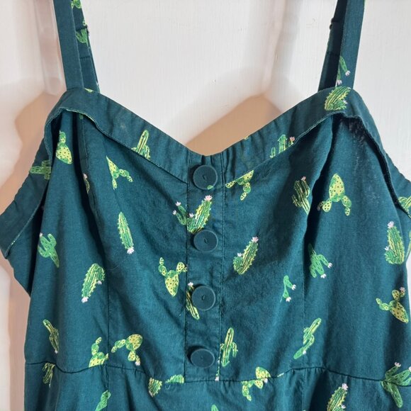 Modcloth Green Cactus Interest Print Strap Cotton Midi Summer Dress sz XL - Picture 3 of 11